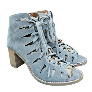 Ghillie Boot Jeffrey Campbell Size 10 Taupe Suede Leather Open Toe Lace Up Zip